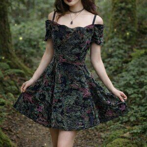 Roberta Vintage 90's Whimsigoth Forest Fairy Crushed Velvet Formal Mini Medium